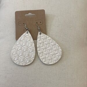 White Woven Leather Earrings